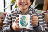 Tasse Einhorntasse Kindertasse Einhorn blue Tasse mit Spruch Ride the Rainbow