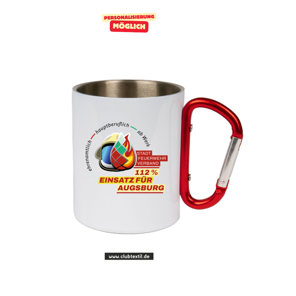 CT Edelstahl-Tasse mit Karabiner Trek - weiß - Feuerwehrverband Augsburg