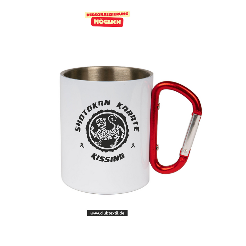 CT Edelstahl-Tasse mit Karabiner Trek- weiß - Kissinger SC e.V. - Karate