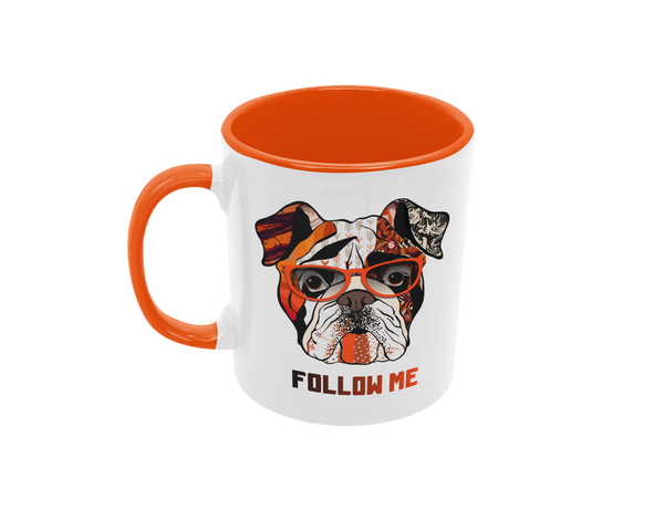 Tasse Tiertasse Hundetasse Bulldoge mit Spruch "Follow Me"