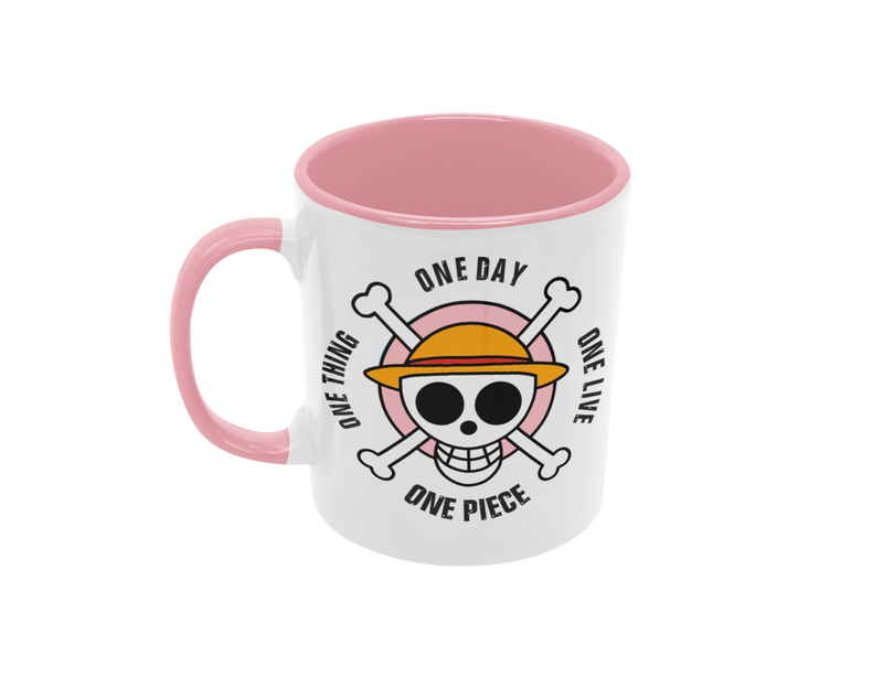 Tasse Comic Motivtasse One Piece rosa Tasse mit Spruch "One Piece - One Day"