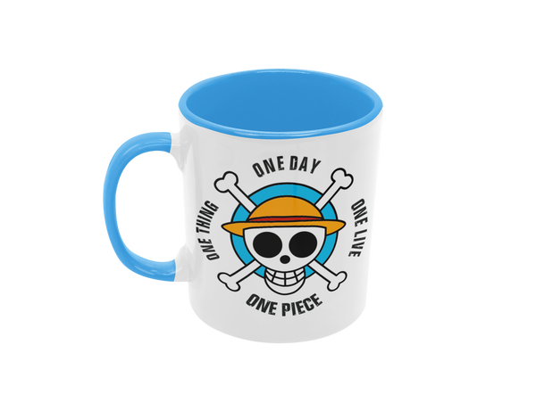 Tasse Comic Motivtasse One Piece hellblau Tasse mit Spruch "One Piece - One Day"