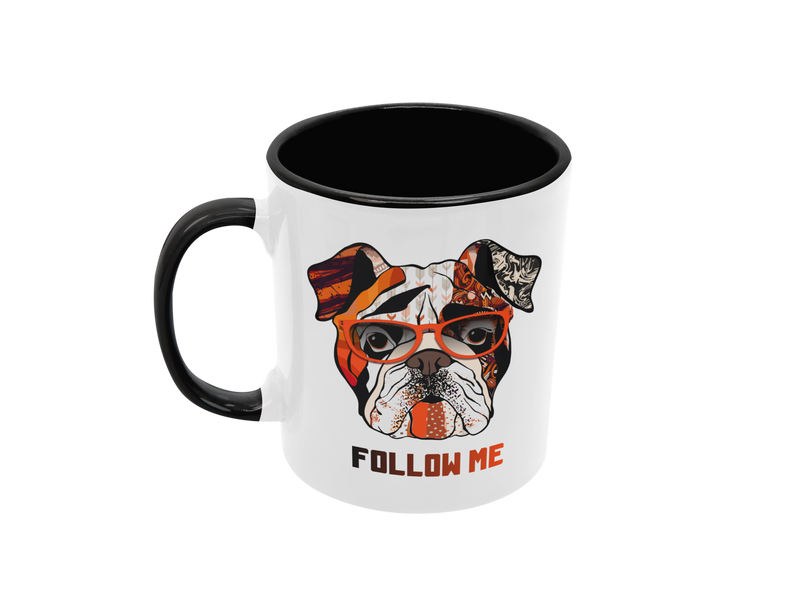 Tasse Tiertasse Hundetasse Bulldoge mit Spruch "Follow Me"