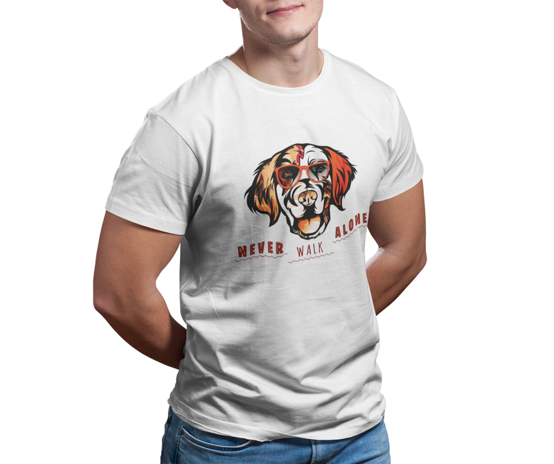 T-Shirt Unisex Hunde T-Shirt Golden Retriever mit Spruch "Never Walk Alone"