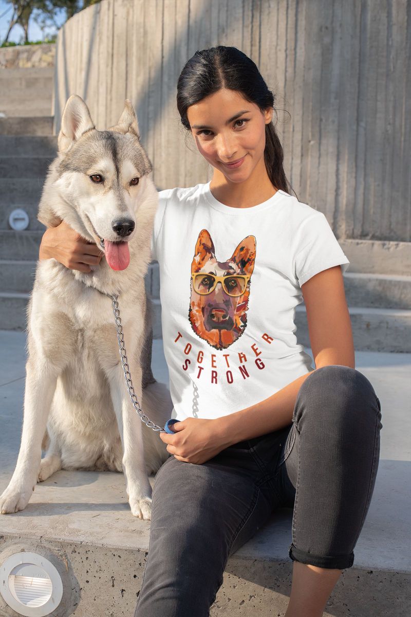 T-Shirt Damen Hunde T-Shirt Schäferhund mit Spruch "Together Strong"