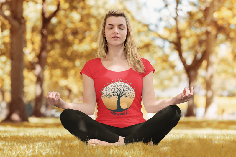 T-Shirt Damen Hobby Yoga T-Shirt mit Spruch: "No Tree No Life" Lebensbaum