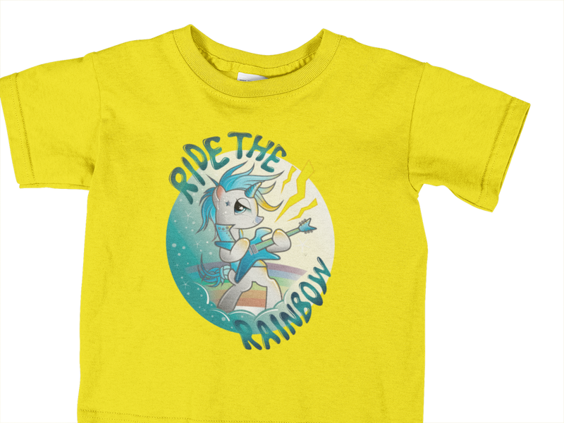 T-Shirt Kinder Kinder T-Shirt Einhorn Blue mit Spruch "Ride The Rainbow" 3 Farbstellungen