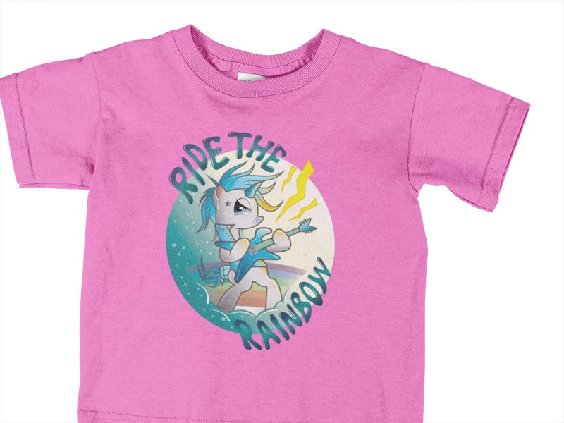 T-Shirt Kinder Kinder T-Shirt Einhorn Blue mit Spruch "Ride The Rainbow" 3 Farbstellungen