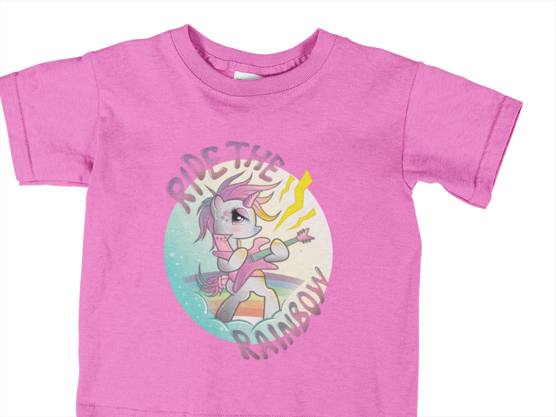 T-Shirt Kinder Kinder T-Shirt Einhorn Pink mit Spruch "Ride The Rainbow" 3 Farbstellungen