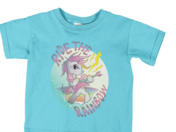 T-Shirt Kinder Kinder T-Shirt Einhorn Pink mit Spruch "Ride The Rainbow" 3 Farbstellungen