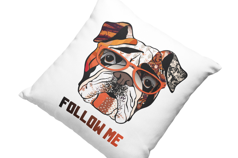 Kissen Hunde Motivkissen Bulldoge mit Spruch "Follow Me"