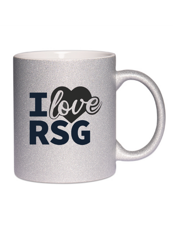 CT Glitzer-Tasse "I love RSG" - silber