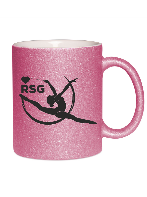 CT Glitzer-Tasse "I love RSG" - Tänzerin springend - rosa