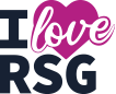 CT Glitzer-Tasse "I love RSG" - Tänzerin kniend - silber