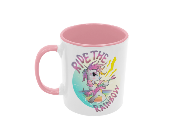 Tasse Einhorntasse Kindertasse Einhorn pink Tasse mit Spruch Ride the Rainbow