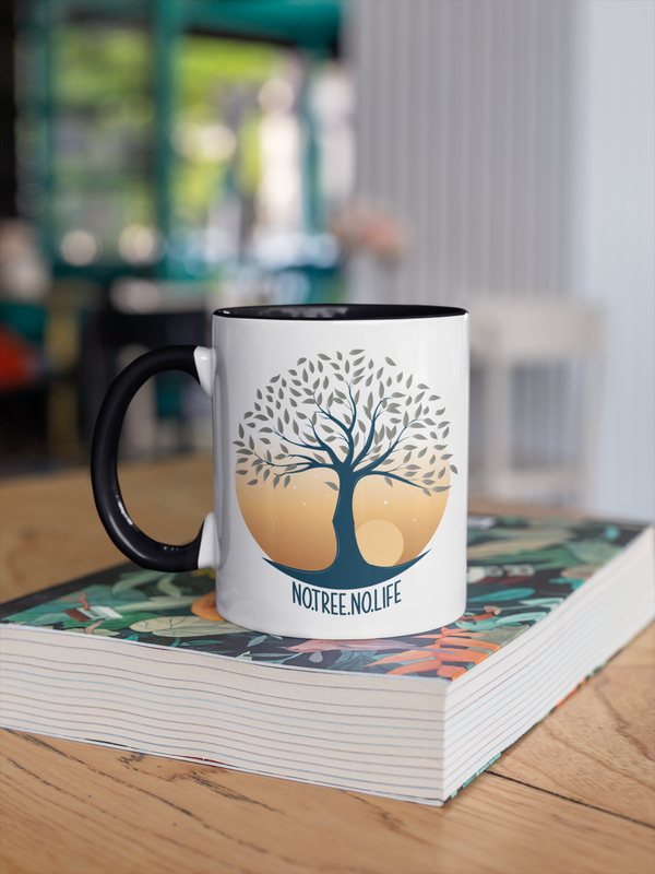 Tasse Hobby Motivtasse Yoga Tree Of Life Tasse mit Spruch "No Tree No Life" Lebensbaum