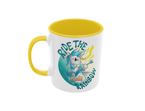Tasse Einhorntasse Kindertasse Einhorn blue Tasse mit Spruch Ride the Rainbow