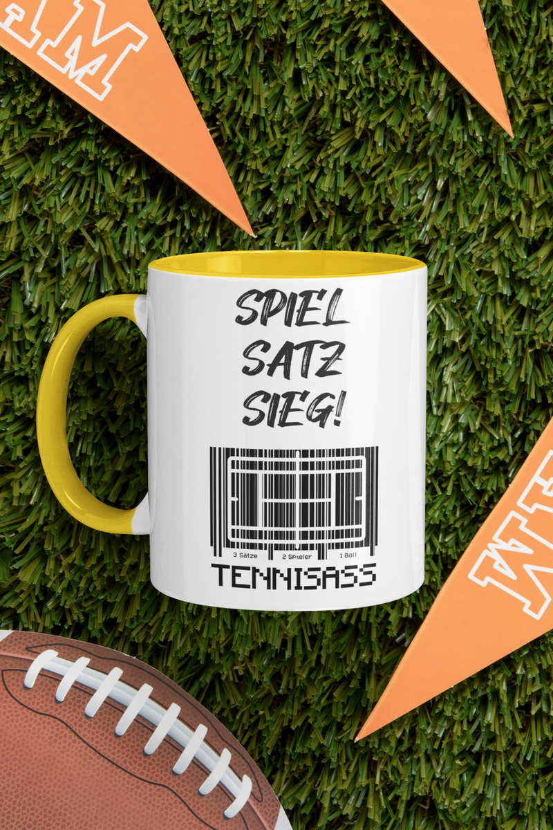 Tasse Sport oder Fan Tasse Tennis Tennisass "Spiel-Satz-Sieg"